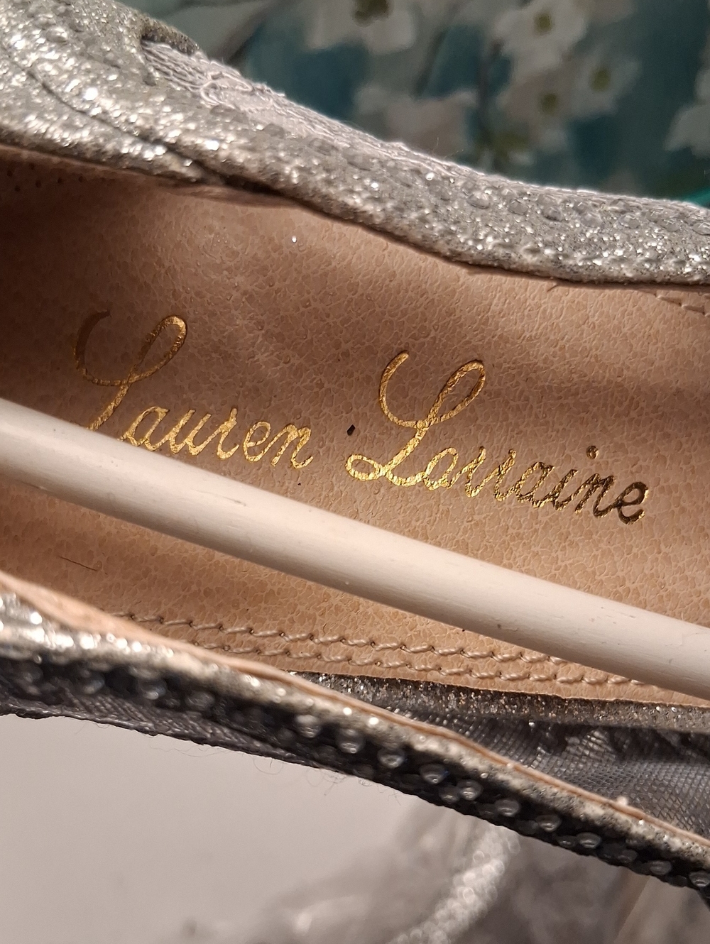 Lauren Lorraine Silver Glitter Lace Pointed-Toe Heels with Crystal Cluster - Picture 6 of 10